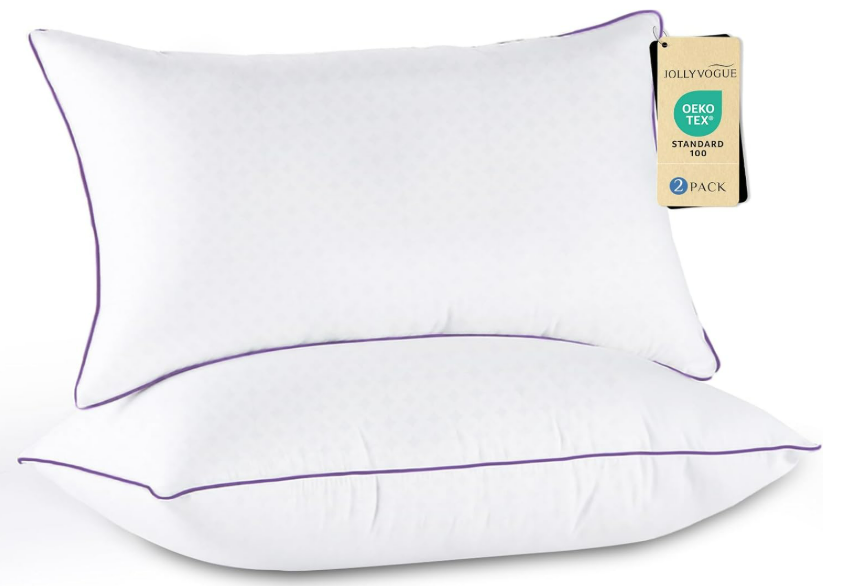 JOLLYVOGUE Pillows Queen Size Set of 2, Medium Supportive Bed Pillows with Super Soft Down Alternative Fill, Luxury Fluffy Hotel Quality for Side, Back, and Stomach Sleepers