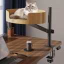 Cat Desk Bed  Cat Bed for Indoor Cats with Adjustable Height&360 Rotation, Elevated Desk Nest Cats Beds for Table, Desktop Cat's Hammock for Small Space, Wooden Cat's Bed Desktop Kitten Furniture (Oak)