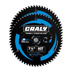 CRALY 7-1/4 Inch 60 Teeth Ultra Fine Finish Wood Cutting Circular Saw Blade, 5/8 Inch Arbor, Carbide Tipped, Thin Kerf, Black Ice Coating, for Plywood, MDF, OSB, Laminated, 2-Pack(C0760FF-2)