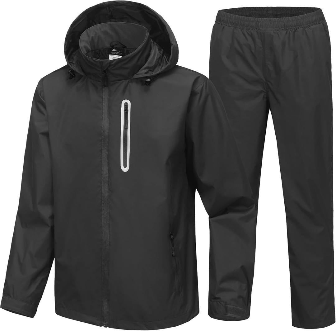 SWISSWELL Men's Waterproof Golf Rain Suit Rain Gear Jacket and Pant Outdoor Lightweight Hooded Raincoat S-5XL (Black)