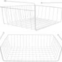 Tebery 2 Pack White Under Shelf Wire Basket Hanging Storage Baskets, Under Cabinet Add-on Storage Racks Slide-in Baskets Organizer for Kitchen Pantry Desk Bookshelf