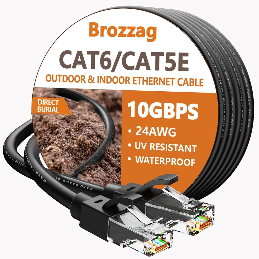 Ethernet Cable 75ft For Cat6/Cat5E, 10Gbps Compatible with Cat8/Cat7, 24AWG Network Cable Indoor&Outdoor, Direct Burial Waterproof&UV Resistant, High Speed Snagless RJ45 LAN Cord -PC/Router, Black