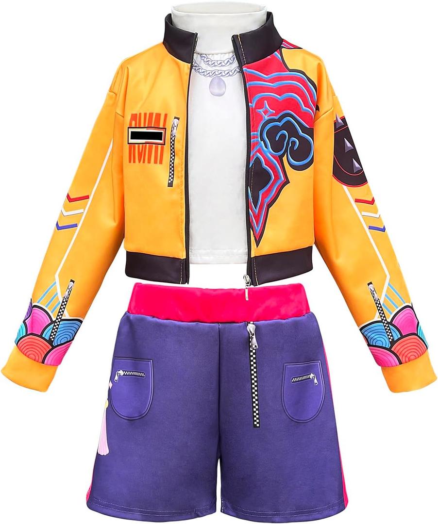 Girls Cosplay Costume,  Kids Lining Jacket Shorts 3PCS Uniform Outfits with Wig (5-6 years (120))