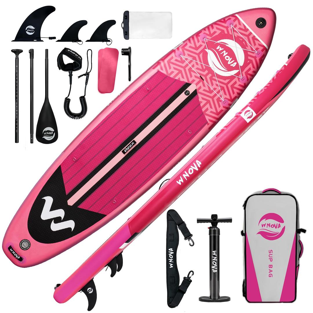 WNOVA 11' Inflatable Stand Up Paddle Board, 34" Extra Wide Stable iSUP for Adults & Youth, with Camera Mount & Premium Accessories, Non-Slip Deck for All Skill Levels (Pink Girl)