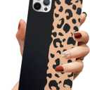 Omio Compatible with iPhone 14 Pro Max Rectangle Case for Women Girls Men Luxury Leopard Animal Print Design Slim Soft TPU Silicone Rubber Rectangle Edges Bumper Shockproof Cover Black