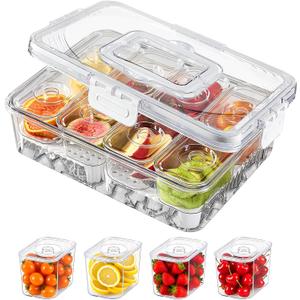Snackle Box Container with Ice Pack,8 Compartments Portable Serving Tray Snack Box with Ice Tray and Lid,Snack Box Keep Food Cold & Fresh Ice Chilled Platter (1 pcs 8 compartments with ice cube tray)
