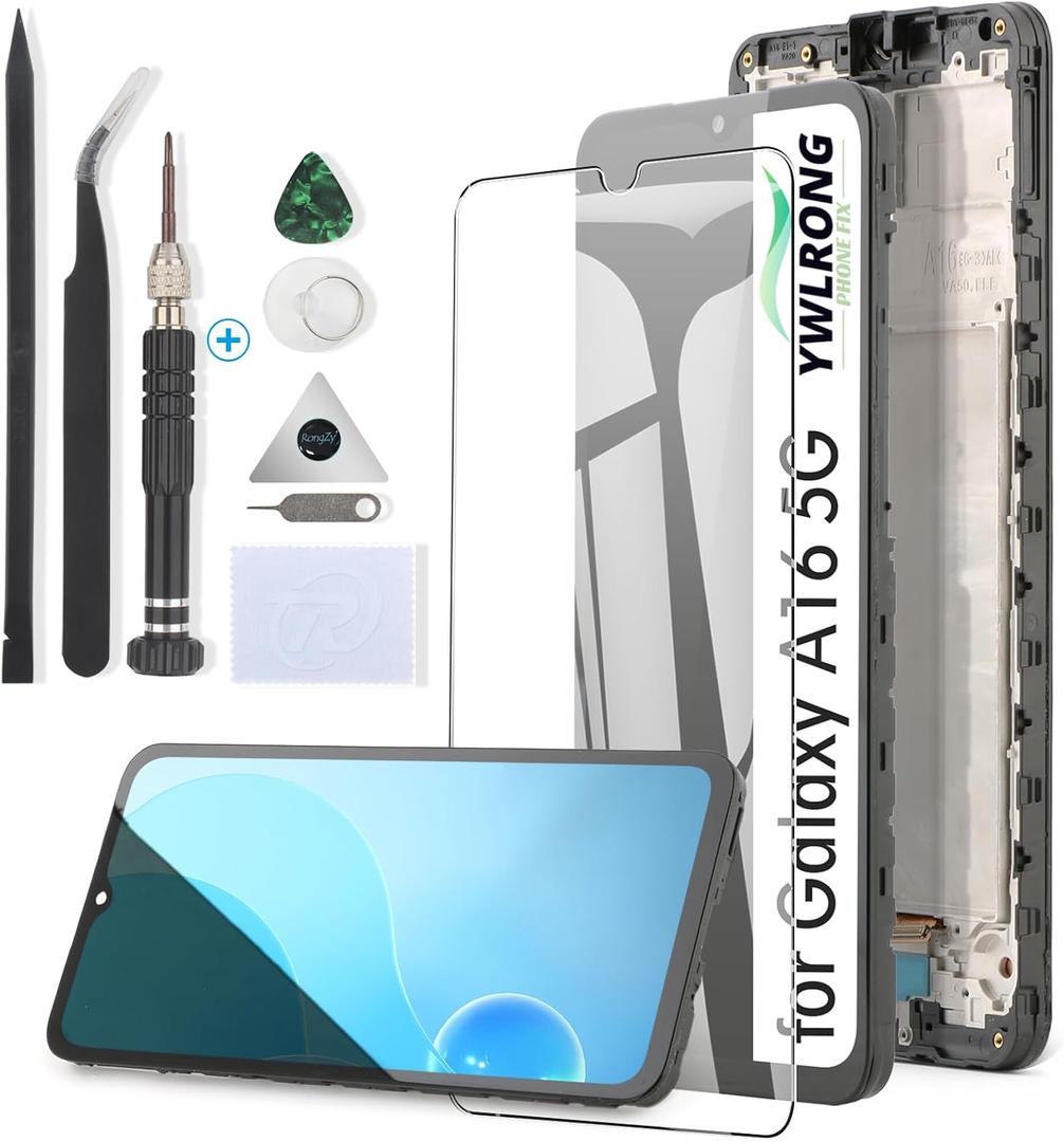 YWLRONG for Samsung Galaxy A16 5G Screen Replacement for Samsung A16 5G SM-A166U SM-A166B SM-A166P SM-A166E Display Touch Screen Digitizer Assembly Replacement with Toolswith Frame