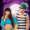 9 Pcs Halloween Monster Couple Costume Include Green Wig, Striped Vest, Glasses, Green Rhinestones Headband, Hair Chain, Gold Earrings, Arm Cuff, Sleeve, Leg Rave for Halloween Anime Character Cosplay