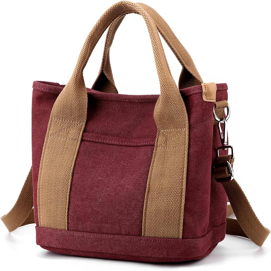 Handbag for Women Multi-Pockets, Canvas Tote Shoulder Bags with Zipper, Satchel Hobo Bag for Travel Work (Medium, Magenta)