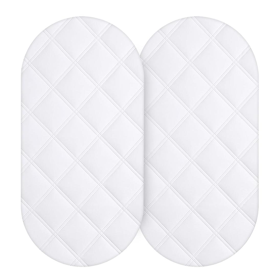 Yoofoss Waterproof Bassinet Mattress Pad Cover 2 Pack Fit for Hourglass/Oval Bassinet Mattress, Baby Bassinet Mattress Protector for Boys and Girls 32"X16" White
