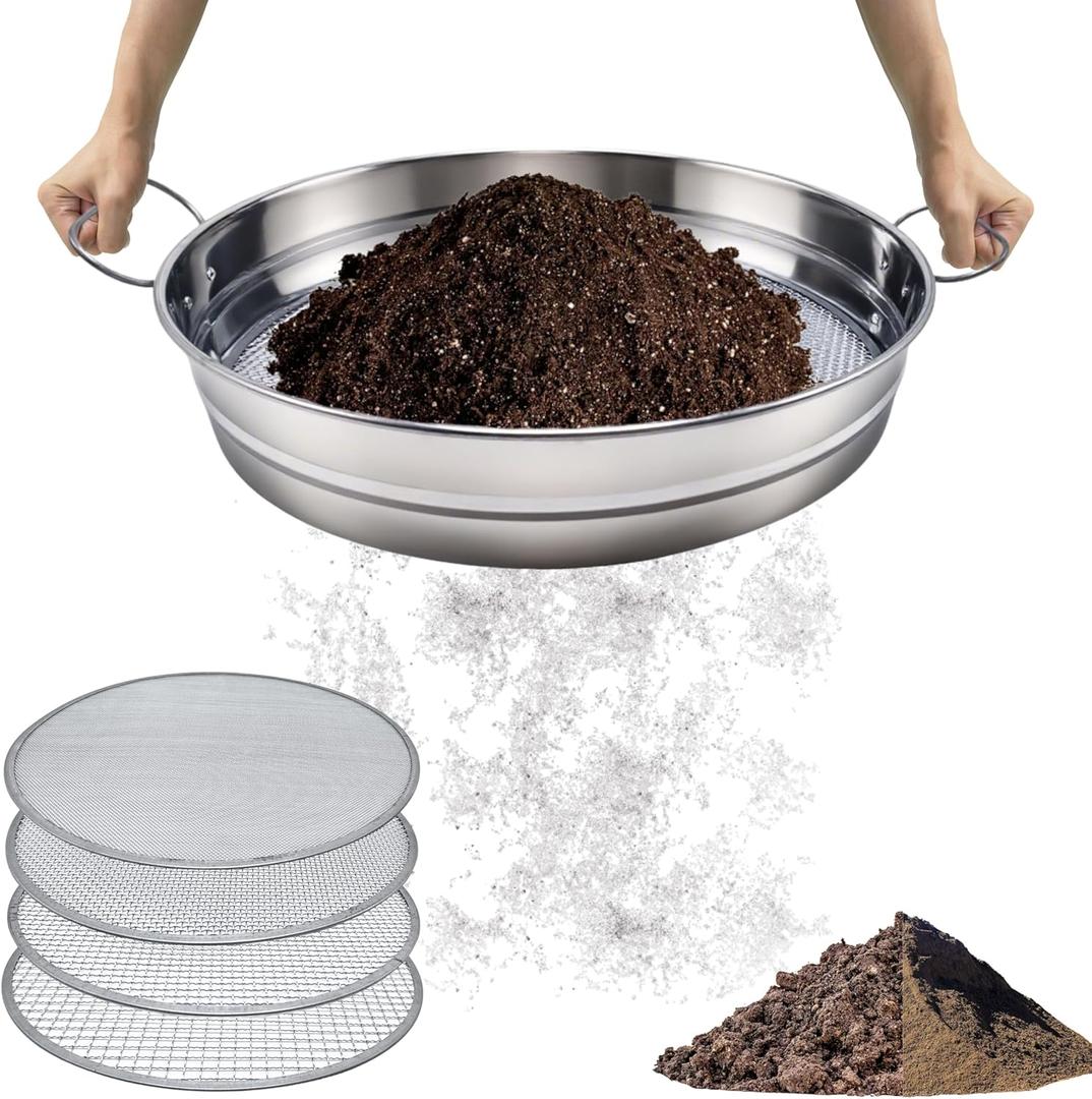 14.5 Soil Sifter for Gardening with Handles, Large Rock Sifter with 4 Replaceable Screens,Compost Sifter Dirt Sifter, Captures Dirt Rocks Sawdust