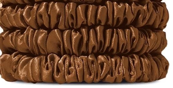 Blissy Silk Scrunchies (3 Pack) - 100% Pure Mulberry Silk - 22 Momme 6A High-Grade Fibers Scrunchie for Straight & Curly Hair - Preventing Breakage, Tangling, & Creasing (Brown)
