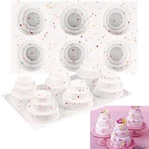 Sakolla 2 Pack 3 Tier Mini Cake Molds, BPA Free 6 Cavity Silicone Cakepop Molds Shapes for Baking Cake Pop, Cakesicle, Brownie and Mousse (Confetti)