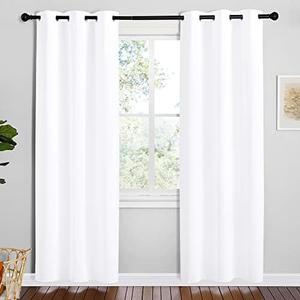 NICETOWN White Samll Window Blackout Curtain Panels, Set of 1, 42 inches x 78 inches, 50% Light Blocking Curtains for Bedroom & Dining Room Window