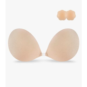 Niidor Adhesive Bra Strapless Sticky Invisible Push up Silicone Bra for Backless Dress with Reusable Nipple Covers B