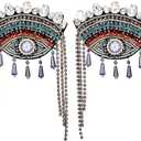 SUPERFINDINGS 2Pcs Evil Eye Shoulder Epaulet with Tassel Detachable Ethnic Style Tassel Epaulette Pin Badge Shoulder Insignia with Felt Rhinestone for Man Woman Leather Jacket Windbreaker Coat