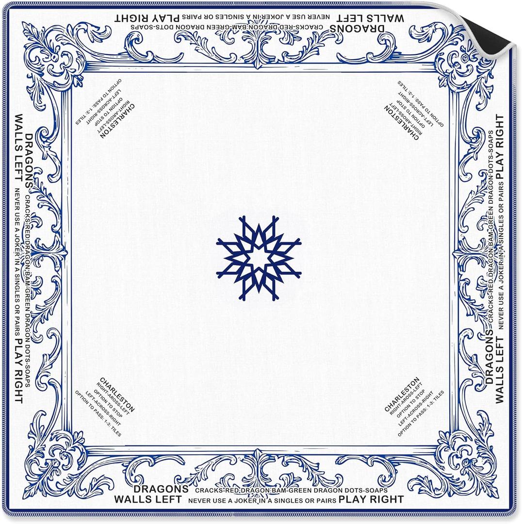 VIIJJUE Blue Floral Mahjong Mat Gifts 31.5 x 31.5 in, Vintage Blue and White French Country Mahjong Mat for Table, Non-Slip Noise Reduction Game Table Cover for Card Poker Dominoes Dice Board Games