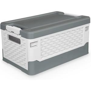 TOPCJ Foldable Storage Bins with Lids, Closet Organizer, Stackable Plastic Storage Containers with Secure Latching Buckles, Perfect Organization for Home, home Office (Grey)