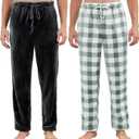 2 Pack Mens Plush Pajama Pants, Fluffy Warm Fleece Sleep Pj Soft Lounge Bottoms with Pockets for Winter (XXL)