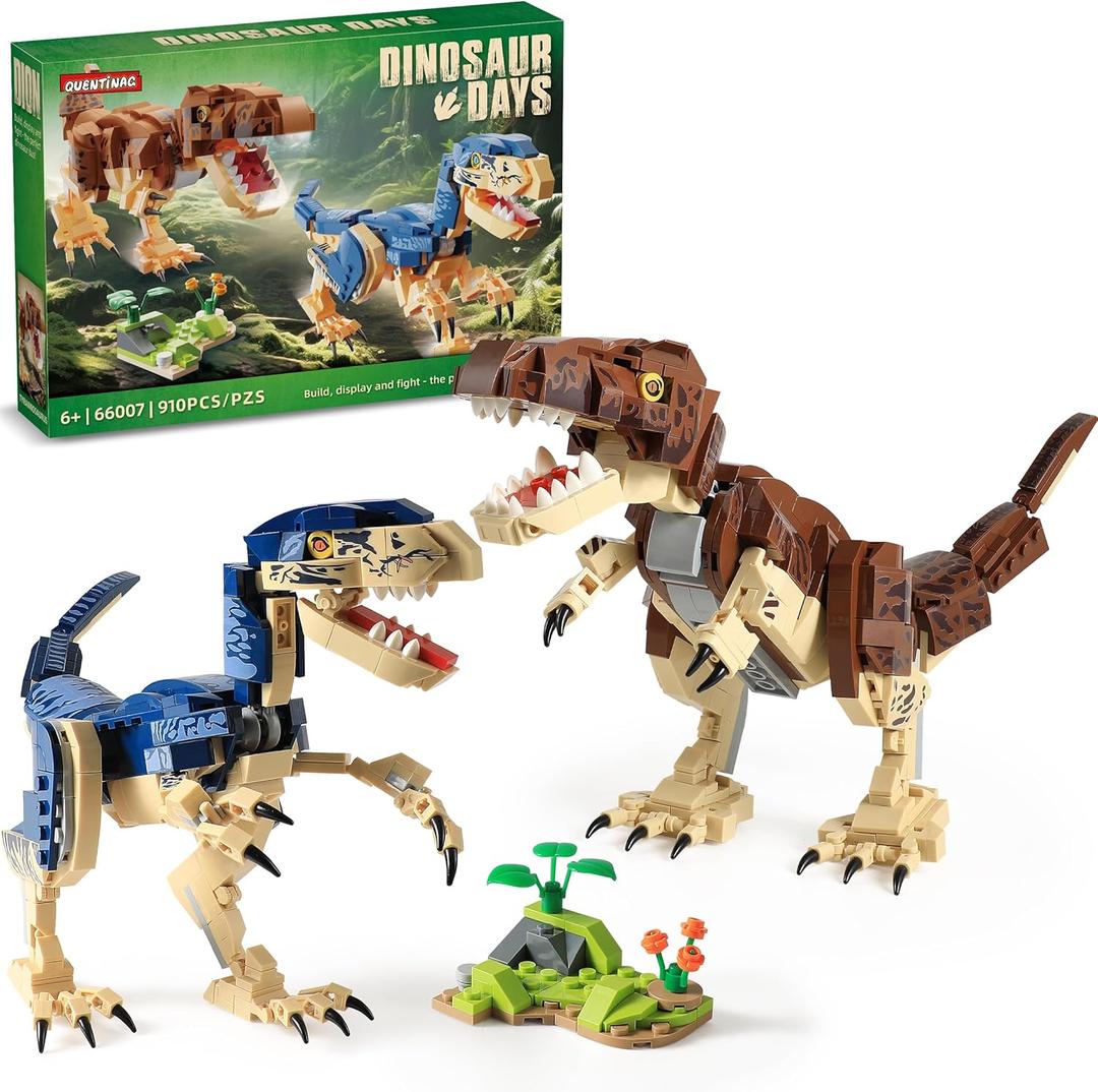 Dinosaur Toy Building Sets, Build Mighty T.rex & Velociraptor, Dinos World Building Kit for Boys and Girls Ages 6+ Year Old, Gift Ideas for Birthdays (910 PCS)