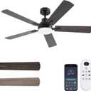 52 Inch Smart Ceiling Fan with Lights, Remote & App Control, DC Reversible Motor, 8 Speeds Quiet 35dB, 3CCT Dimmable LED, Low Profile Modern Ceiling Fans for Bedroom Living Room, Brown