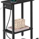 HOOBRO Small End Table with Charging Station, Narrow Side Table with USB Port and Outlets, Skinny Sofa Table, Slim Nightstand, Living Room, Bedroom, Black BK240UBZ01