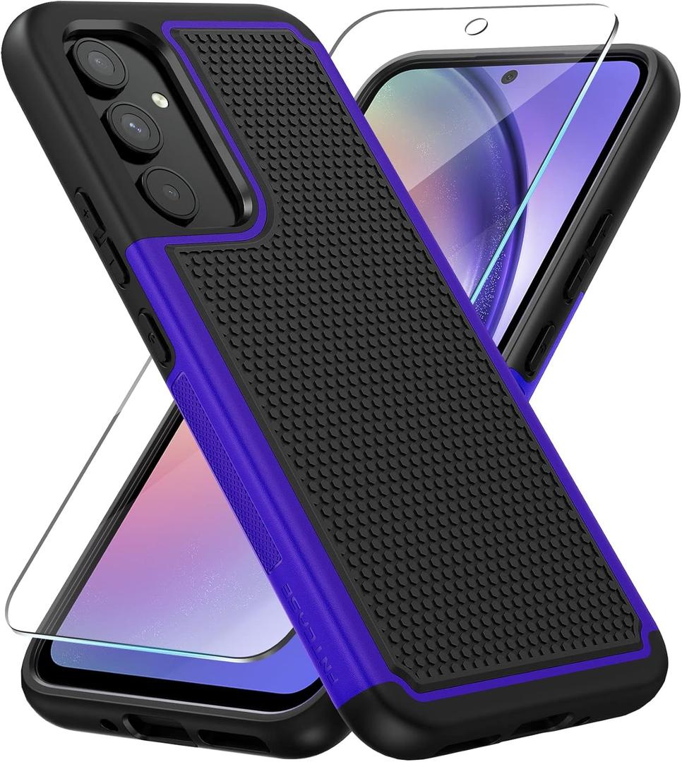 FNTCASE for Samsung Galaxy A54-5G Case: Dual Layer Shockproof Protective | Non-Slip Matte Textured | Heavy Duty Rugged TPU Drop Military Protection Tough Bumper Cell Phone Cases (Blue Black)