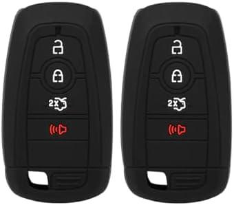 Suvnie 2 PCS Silicone Key Fob Cover, Smart 5 Button Key Fob Protection Case, Compatible with F150, F250, F350, F450, F550, Mustang (Black)