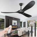 60" Ceiling Fans Without Light, Solid Wood Ceiling Fan with Remote Control and Quiet DC Motor, Ceiling Fan no Light 3 Blades, Outdoor Ceiling Fans for Patios without Lights (60 INCH, Matte Black)