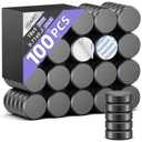 VNDUEEY 100Pcs Strong Magnets with Adhesive Backing, 0.7 * 0.2 inch Ceramic Magnet Small Round Magnets for Crafts, Circle Magnet for Refrigerator, DIY, Science Projects, School Notice Boards (Black)
