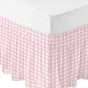 Pink Buffalo Plaid Bed Skirt Queen Size 18 Inch Drop, Adjustable Elastic Bedskirt Dust Ruffle for Queen Bed, Farmhouse Pink White Checkered Wrap Around Bed Skirts Luxurious Pleated Bed Frame Cover