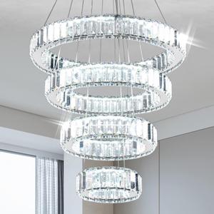 Modern Crystal Chandelier LED Pendant Light 4 Ring Chandelier LED Crystal Chandeliers for Dining Room Bedroom Living Room Cool White Dia 7.9"-11.8"-15.7"-19.7"