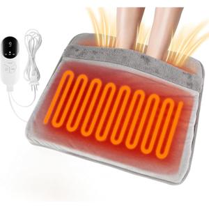 Electric Heated Foot Warmer Heating Pads with Fast Both-Side Heated Technology, 22"20", 6-Layers Heat Retention Fabric, 3 Timer Settings & 9 Heat Levels for Under Desk/Sofa/Bed, Light Gray