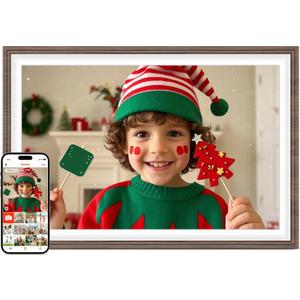 Frameo 10.1" Wood WiFi Digital Picture Frame with 32GB Memory, 1280 x 800 IPS HD Touch Screen Electronic Photo Frame, Auto-Rotate, Slideshow, Wall Mountable, Share Photos/Video Remotely Anywhere
