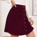 Women's Button Down Corduroy Skirts High Waist A-line Pleated Short Mini Skirt with Pockets, S