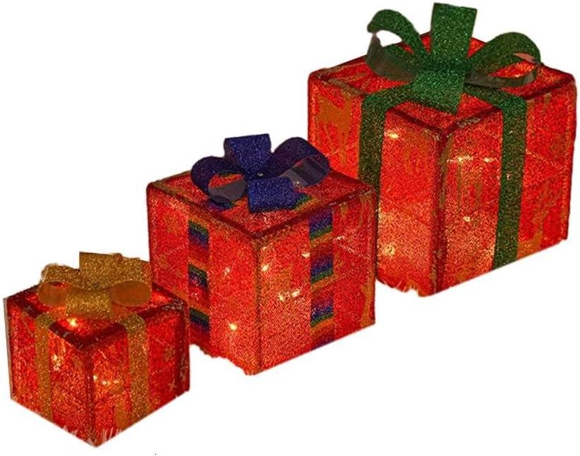 3 Pcs Christmas Lighted Gift Boxes Holiday Glowing Decoration for Indoor Outdoor