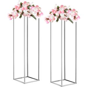 MECCANIXITY Wedding Flower Stand Vase Column, Metal Flower Stand 31.5 Inch Tall Flower Rack Silver Tone for Wedding Party Dinner Centerpiece Decorations, Pack of 2