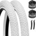 Bike Tires 16/20x2.125 2-Pack with Tubes & Levers - Compatible with Kids Bike, BMX, MTB, Mountain Bicycle - White/Camo Blue Design, Thick Rubber, Replacement Tires & Inner Tubes