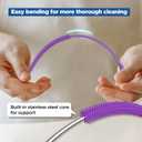 YOTIME Silicone Straw Cleaner Brush, 2Pcs Reusable Straw Brush Extra Long for Cleaning Tumbler with Handle and Glass Metal Smoothie Straws, Non-slip Handle Soft and Bendable, 6mm+9mm, Purple