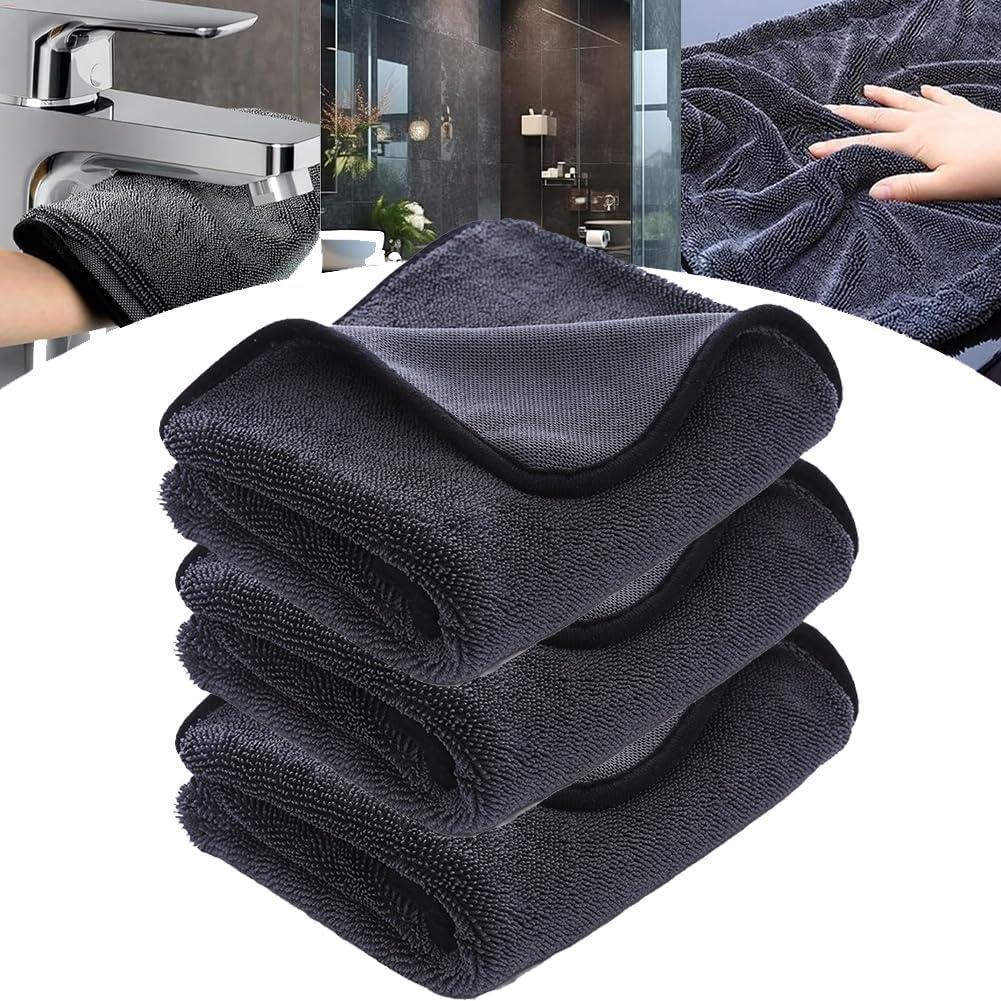 Shiny Cleaning Cloths, 3pcs Shiny Shower Doors Drying Towels, 16 * 24in Streak Free Glass Window Car Mirror Super Absorben Microfiber Cleaning Cloths, for Bathroom and Car (3pcs)