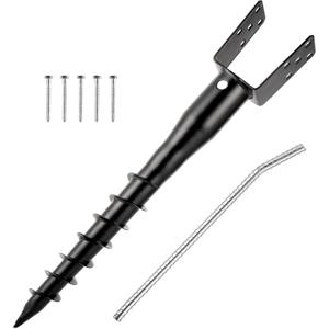 No Dig Ground Screw Anchor - Black U Shaped Post Stake for 4x4 Wood Posts, Includes Lag Bolts & 27" Rebar, for Mailbox Posts and Fence Posts Anchor