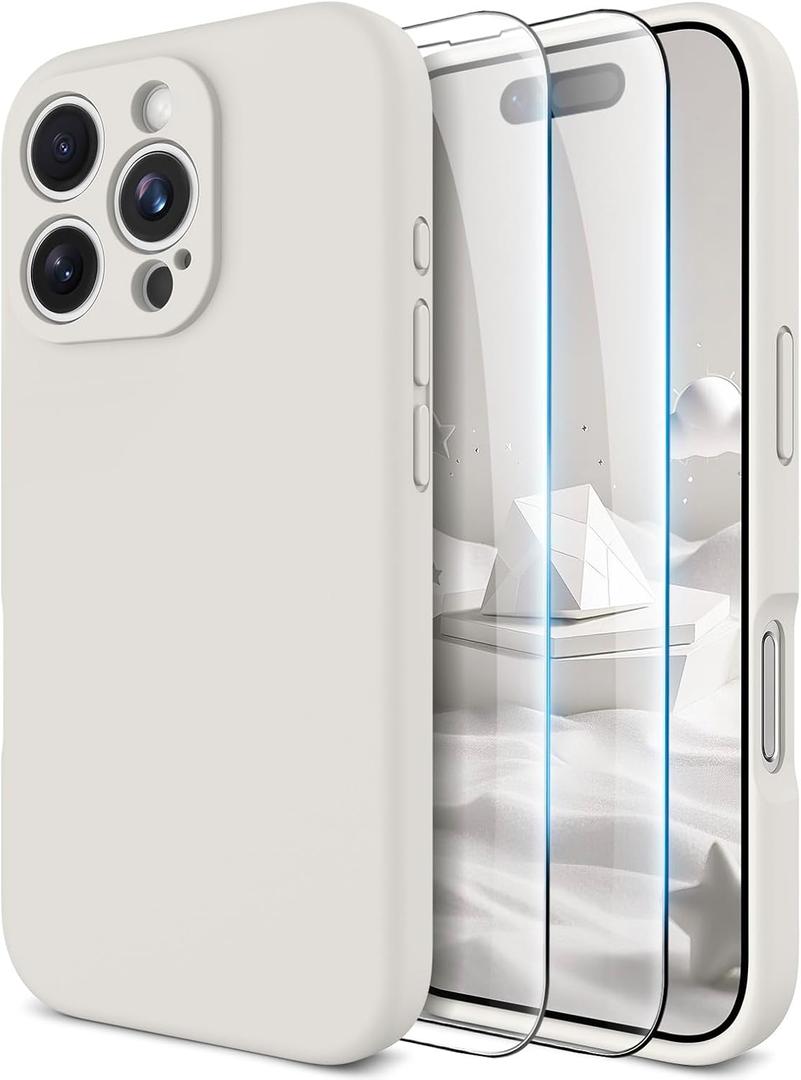 3 x OTOFLY for iPhone 16 Pro Max Case, Compatible with MagSafe, Shockproof Magnetic Silicone Case for iPhone 16 Pro Max,[Military Grade Protection] [2 Pack Screen Protectors], Stone