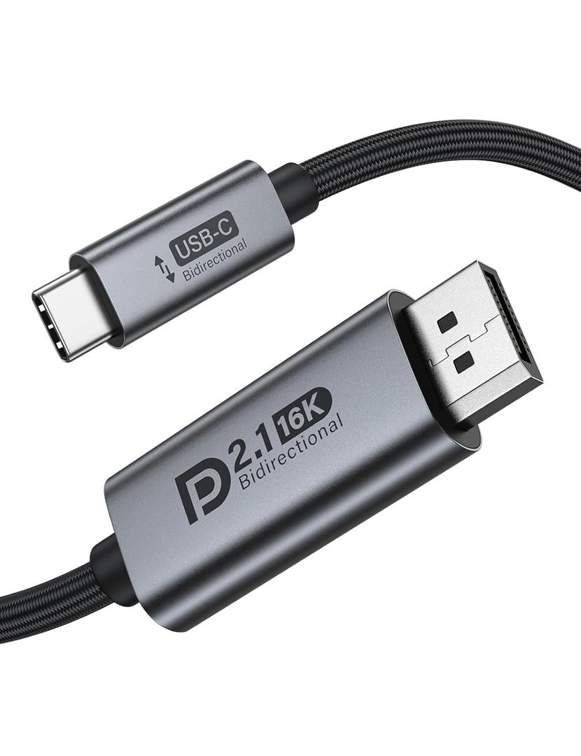 Bidirectional USB C to DisplayPort 2.1 Cable, 16K DisplayPort to USB C Cord 6.6ft, 16K@60Hz 8K@240Hz/120Hz Premium Aluminum Plug & Play Compatible with MacBook Pro/Air, Laptop, Graphics Card