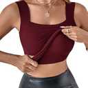 CHICME Womens U Neck Shapewear Built-in Bra Tank High Strechy Sleeveless Slim Fit Tops Camisole Workout Tops XL