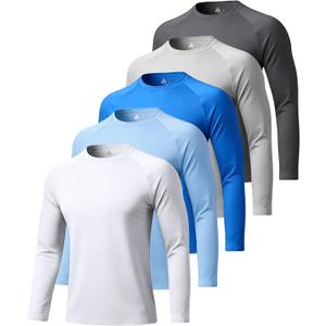 ZITY 5 Pack Long Sleeve Shirts for Men UPF 50+ Sun Protection Fast Dry Lightweight Fishing Swim Rash Guard Workout Shirt, 2XL