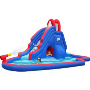 Sunny & Fun Deluxe Inflatable Water Slide Park & Splash Pool with Tunnel - Heavy-Duty for Outdoor Fun - Climbing Wall - Easy to Set Up & Inflate with Included Air Pump & Carrying Case, 17.1 x 12 x 6.9 feet