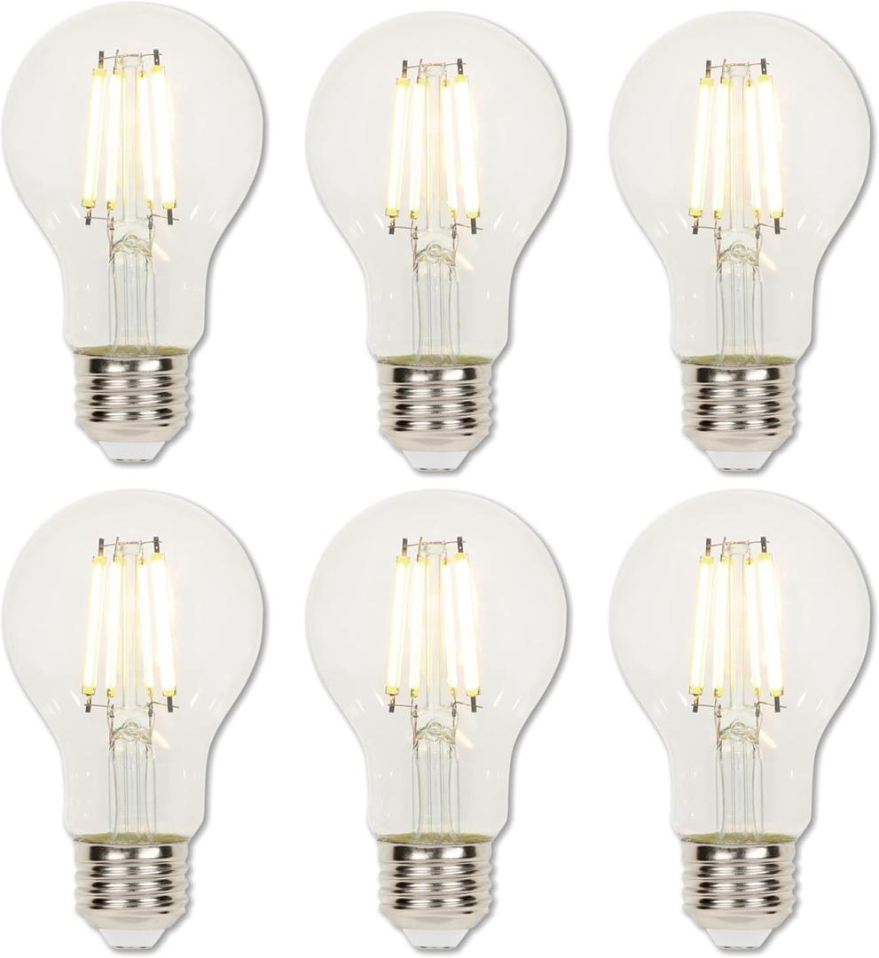 Westinghouse 5258020 6.5 Watt (60 Watt Equivalent) A19 Dimmable Clear Filament LED Light Bulb, Medium Base, 6 Pack
