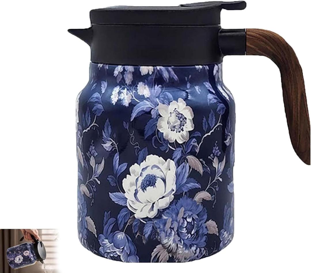 35 Oz Vintage Floral Tea Pot with Infuser,Insulated Stainless Steel Loose Leaf Teapot,6-12 Hour Hot/Cold Retention, Portable for Travel