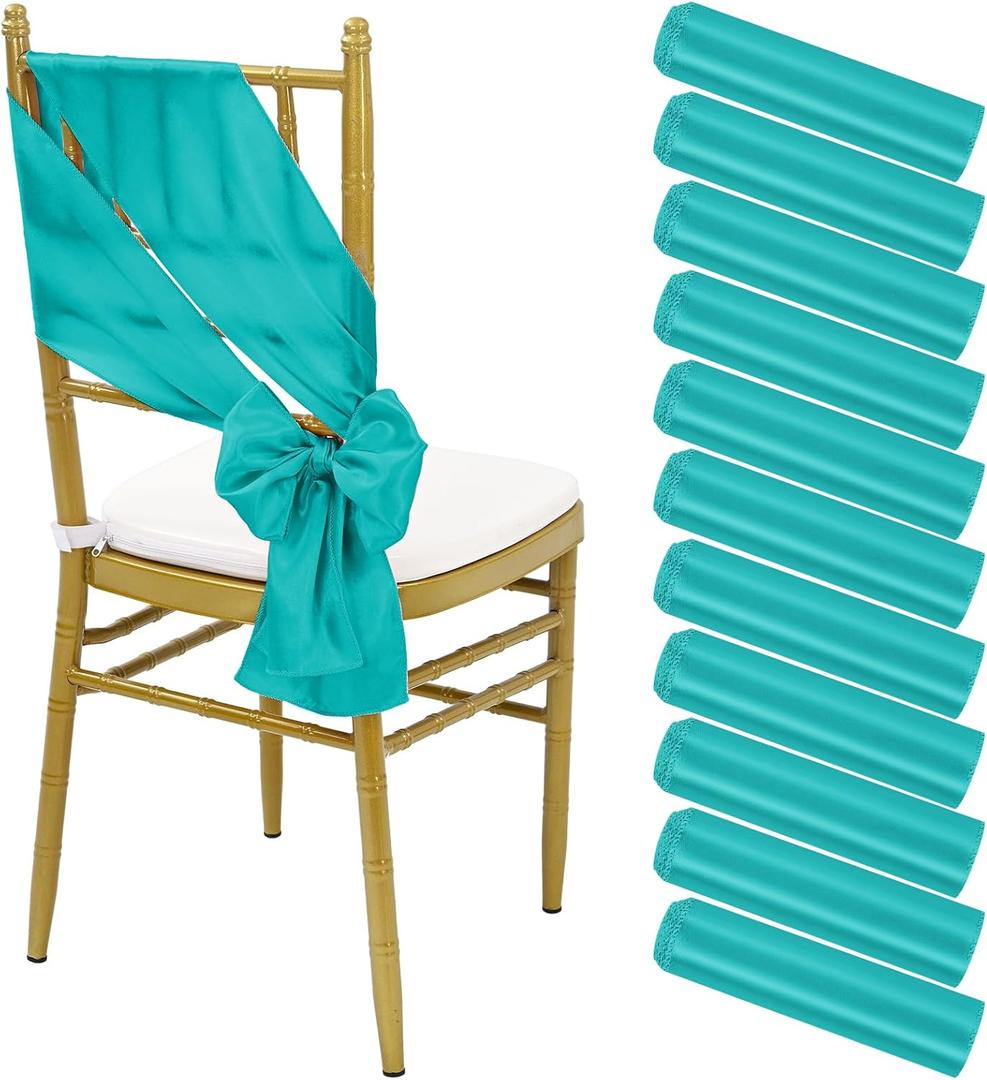59 PCS Satin Chair Sashes Turquoise Shiny Chair Ribbon Ties Back Bows Designed Sashes Universal Chair Cover for Wedding Reception Gathering Birthday Party Banquet Restaurant Chair Decor (7x78inch)