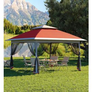 13 X 13FT Pop Up Gazebo, Canopy Tent, Gazebos on Clearance,Patio Folding Canopy with Mosquito Netting - Backyard Tent for Party, Wedding, Outdoor Dining, Patio, Backyard (Red+Light Grey)